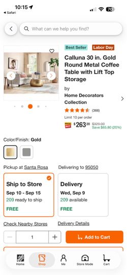 Calluna 30 in. Gold Round Metal Coffee Table with Lift Top Storage