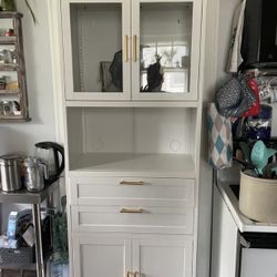  75” Shelf/Storage Cabinet w/Glass Doors, Shelves & 2 Drawers