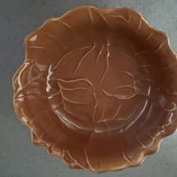 Vintage Pottery Candy Nut Bowl-#285B Orange.  Cabbage Leaf design.