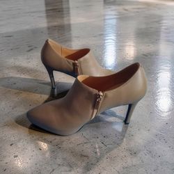 Taupe Leather Stiletto Ankle Booties