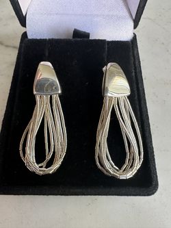 Vintage 925 Sterling Silver , Native Am. Made Earrings, 5 Strands, Hallmarked , Butterfly Backs, Beautiful!!
