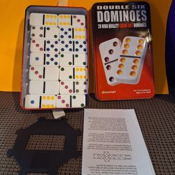 Double Six Color Dot Dominoes  Game Tin case 28 ct complete-$10.00