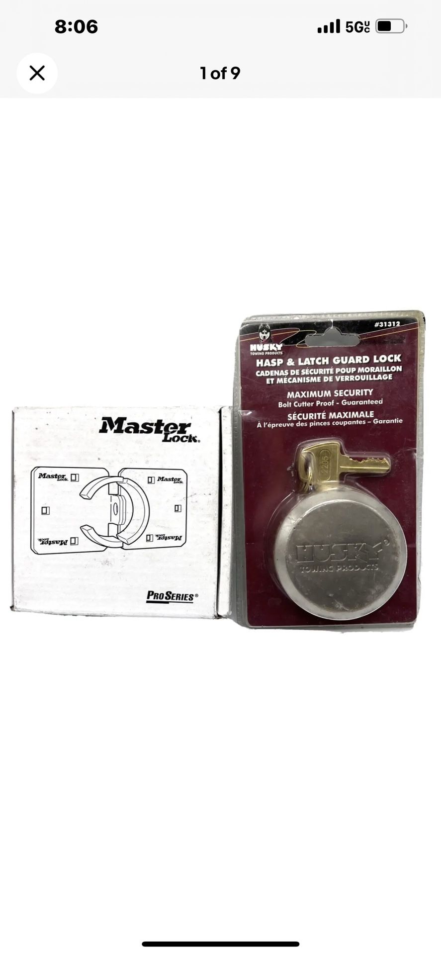 Work Truck Van ToolBox Hidden Shackle Padlock Puck Set Master Lock Pro Series 770 9" Hasp & Husky