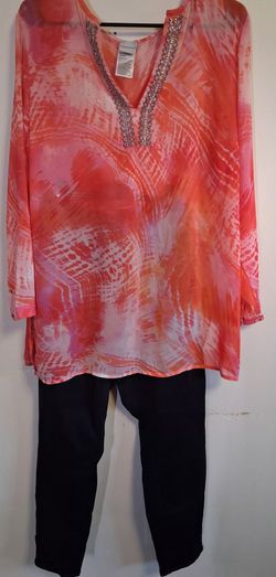 Chico's Coral Tie-Dye Embellished Tunic Top