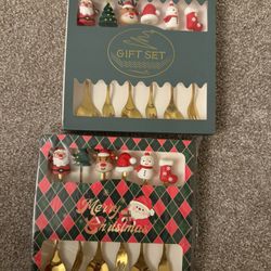 Christmas Dessert Fork & Spoon Set (2 Sets) – Brand New