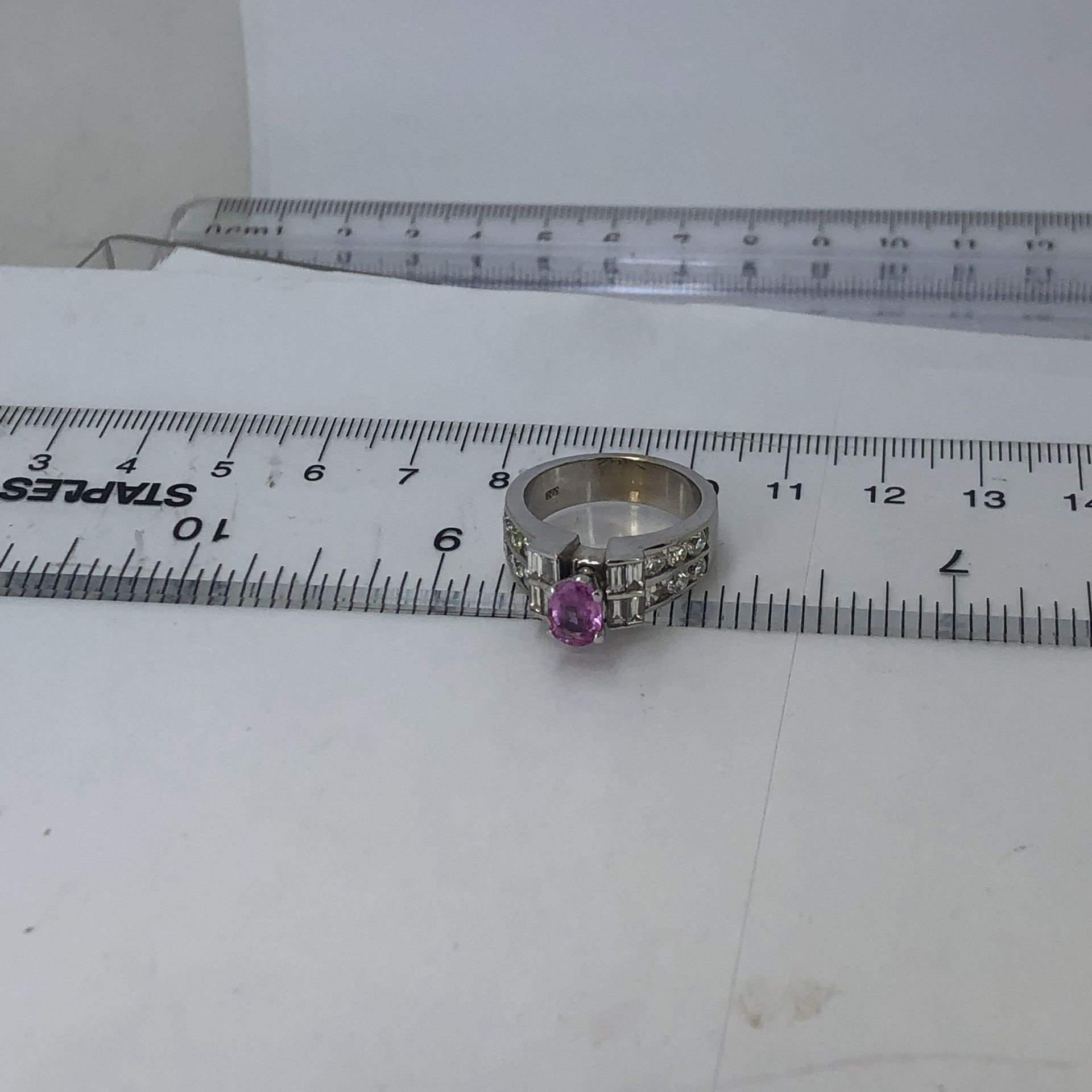 18k White Gold Link Sapphire & Diamond Ring Size 7