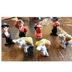 Vintage Spanish Red Mud People Lot Of Flamenco Ladies Burros 