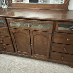 Wood Dresser W/Mirror And Nightstand 