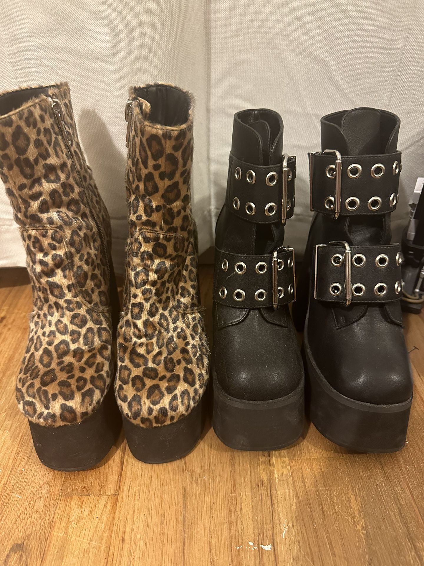 Black Buckle Boots And Leopard Print Boots 