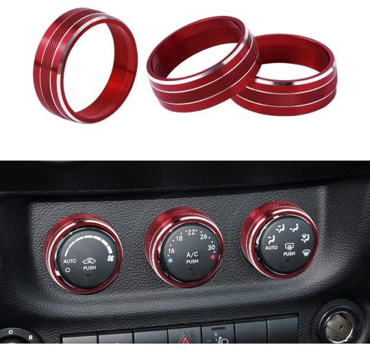 Jeep Wrangler Accessories 2015 2013 2016 AC Knob Covers Cap Red Interior Car Accessory for JK 2011 2012 2014 2017 Aluminum Alloy 3PCS