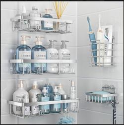 Wall-Mounted Stainless Steel 5 piece Shower Caddy Set