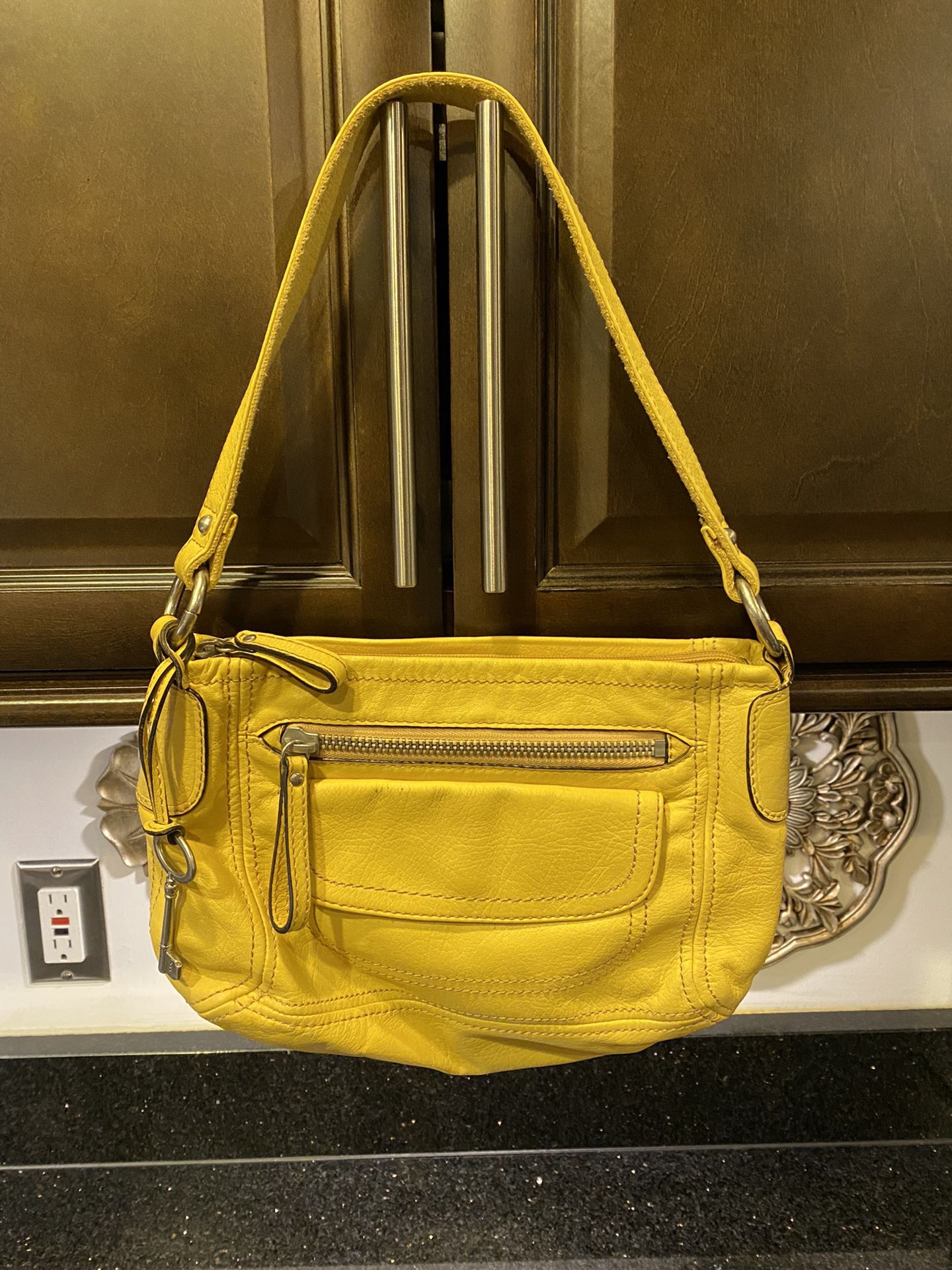 Fossil Yellow Leather Hanover Top Zip Purse Shoulder Bag