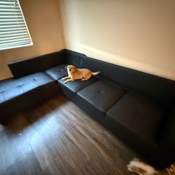 Black Leather Sectional Couch 