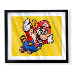 Super Mario bros art piece on black frame