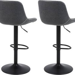 Bar Stools, Swivel Counter Height Barstools with Back, Adjustable Modern Bar Chairs, Tall Armless PU Leather Kitchen Island Stool (Black 02, Set of 1)