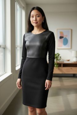 NWT~BCBGMAXAZRIA Faux Leather Top Dress