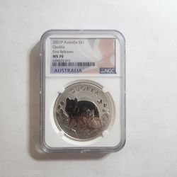 2021 P $1 Australia 1oz .9999 Fine Silver Quokka NGC MS70 First Releases