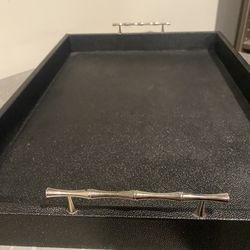 Black Faux Shagreen Rectangular Tray With Elegant Metal Handles 19”x14”x2”