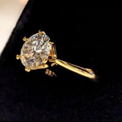 2 CT Moissanite Solitaire, 18k Yellow Gold-Plated, 925 Sterling Silver Size 5,6, 8