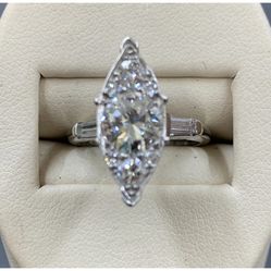 1.78 Natural Diamond Round Marquise Shaped Platinum Engagement Ring- ON SALE!