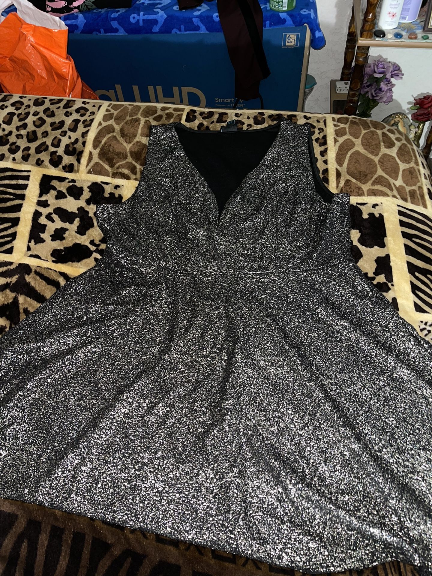 silver shiny metallic dress