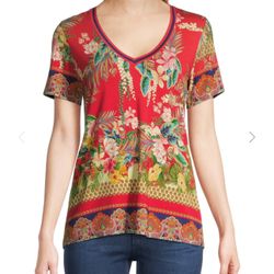 Johnny Was Womens Rapsodia Favorite V-Neck T-Shirt Pullover Medium Bohemian