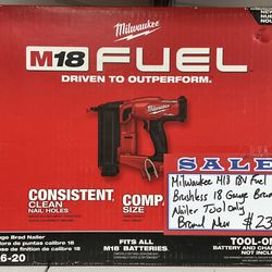 Milwaukee M18 18V Fuel Brushless 18 Gauge Brad Nailer Tool Only Brand New 