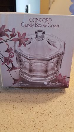 New in box crystal covered dish.