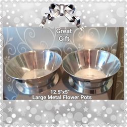 LOT OF 2 NEW LARGE METAL FLOWER POTS 
