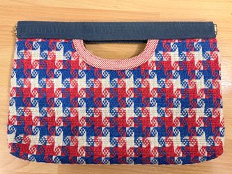 Kim White Vintage Red, White, and Blue Automotive Houndstooth Clutch  - late 70’s