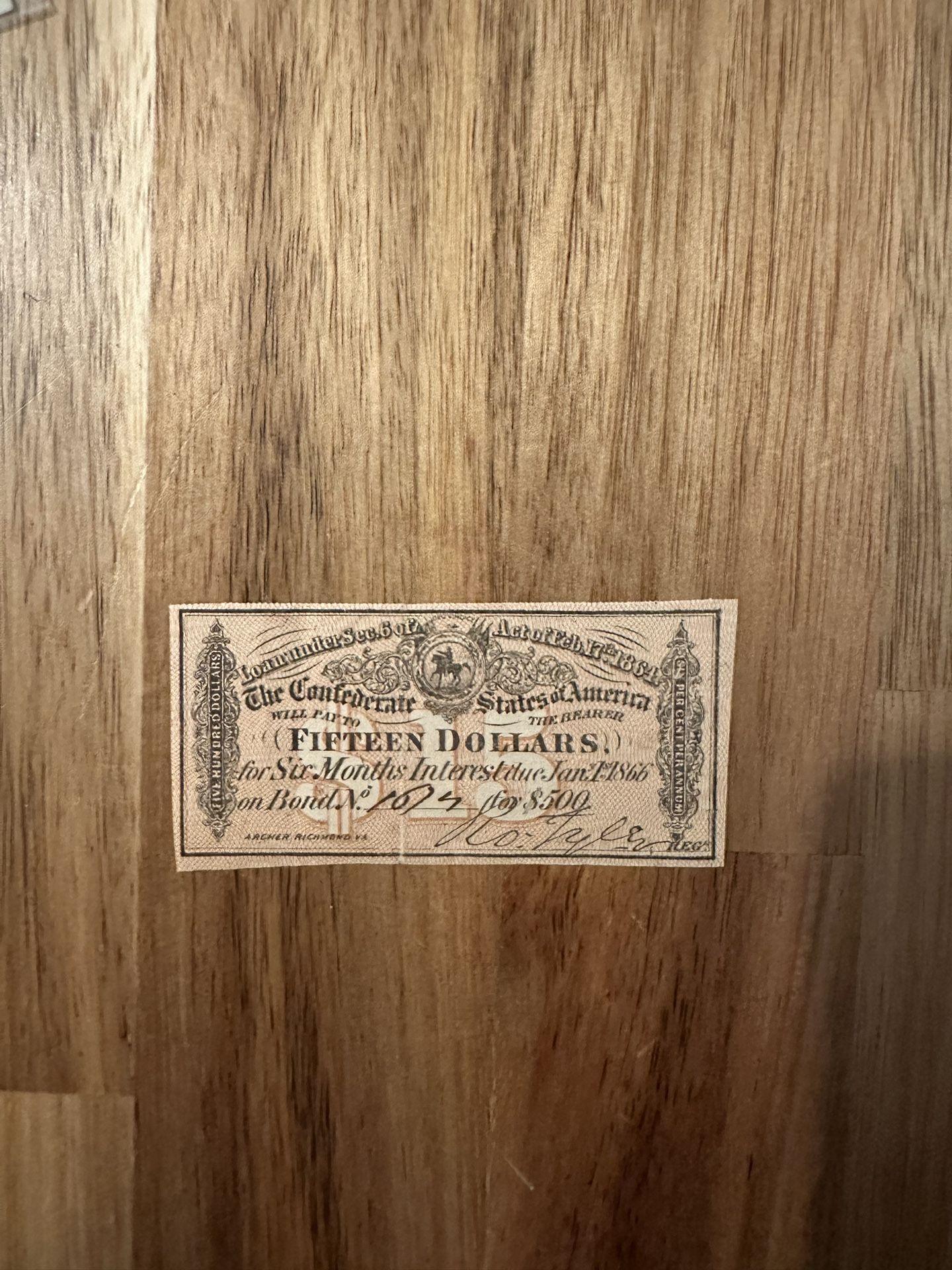 CONFEDERATE CURRENCY (FIFTEEN DOLLARS) 1866