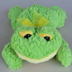 Rare Midwood Brands 13" Green/Yellow W/ Bow Frog Plush Stuffed Animal Toy. This green and yellow frog plush toy by Midwood Brands is a rare find that 