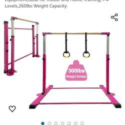 Gymnastic Kip Bar,Horizontal Bar for Kids Girls Junior,3' to 5' Adjustable Height,Home Gym Equipment,Ideal for Indoor and Home Training,1-4 Levels,260