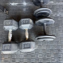 Pairs of dumbbells weights 45lbs and 30lbs