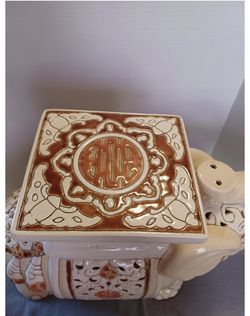 Lucky Asian Ceramic Elephant Plant Stand/ Table Base/Stool Vintage  Thumbnail