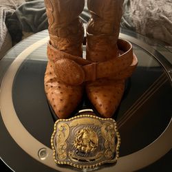 Paquete - Botas Y Cinto Avestruz Originales Dos Evillas Tamańo 29.5 (10.5-11 US)