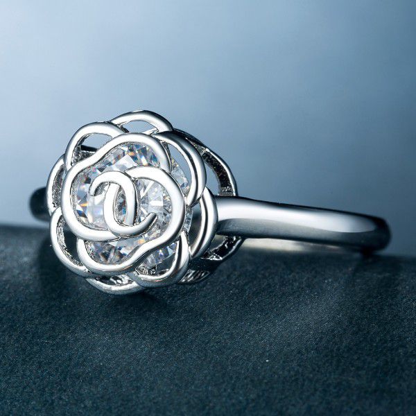 "Romantic Cubic Rose Flower Gemstone CZ Thin Rings for Women, VP1667