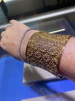 Gold Flowers with Diamonds Bold Cuff Metal New