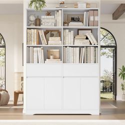 White Tall Bookshelf with Doors