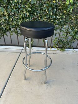 Brand New! Black Padded Round Bar Stool w/ Chrome Legs & Footrest Ring