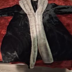 Faux Black Fur With Fox Collar Vintage Coat