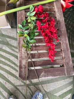 Artificial Red Wisteria and Green Leaf Stems