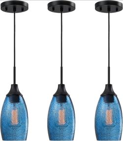 Viinew Mini Glass Pendant Light 3-Pack Dark Blue Seeded Hanging Light
Handblown Dark Blue Marble Art Glass Shade Ceiling Light 4.72" Hanging Pendant L