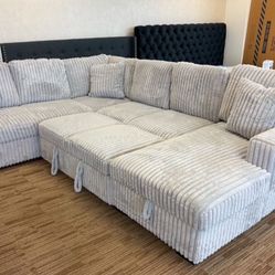 New Grey Sectional W Sleeper & Storage