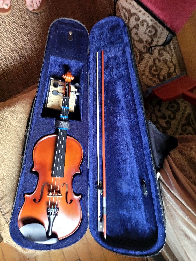 ADM 4/4 Solid Wood  Ebany Violin With Case,  Bow,  Chin Rest And Strings