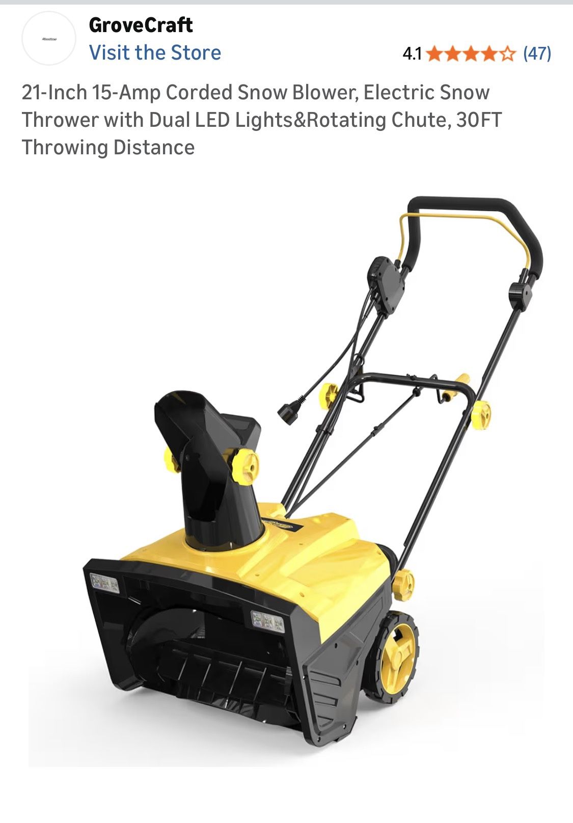 21-Inch 15-Amp Corded Snow Blower