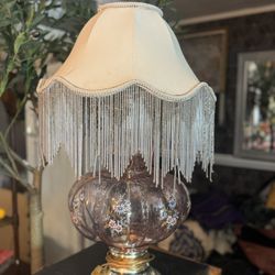 Vintage Lamp With Glass Beaded Fringe Shade