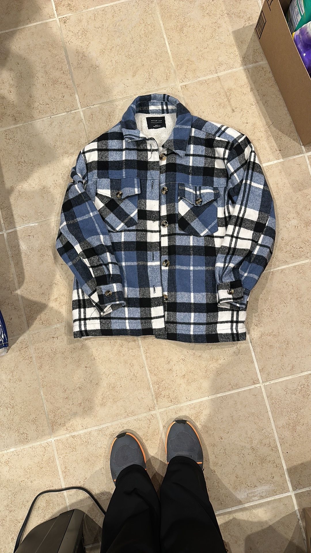 Active USA Blue and Black Lightweight Plaid Shirt Jacket. Like new.