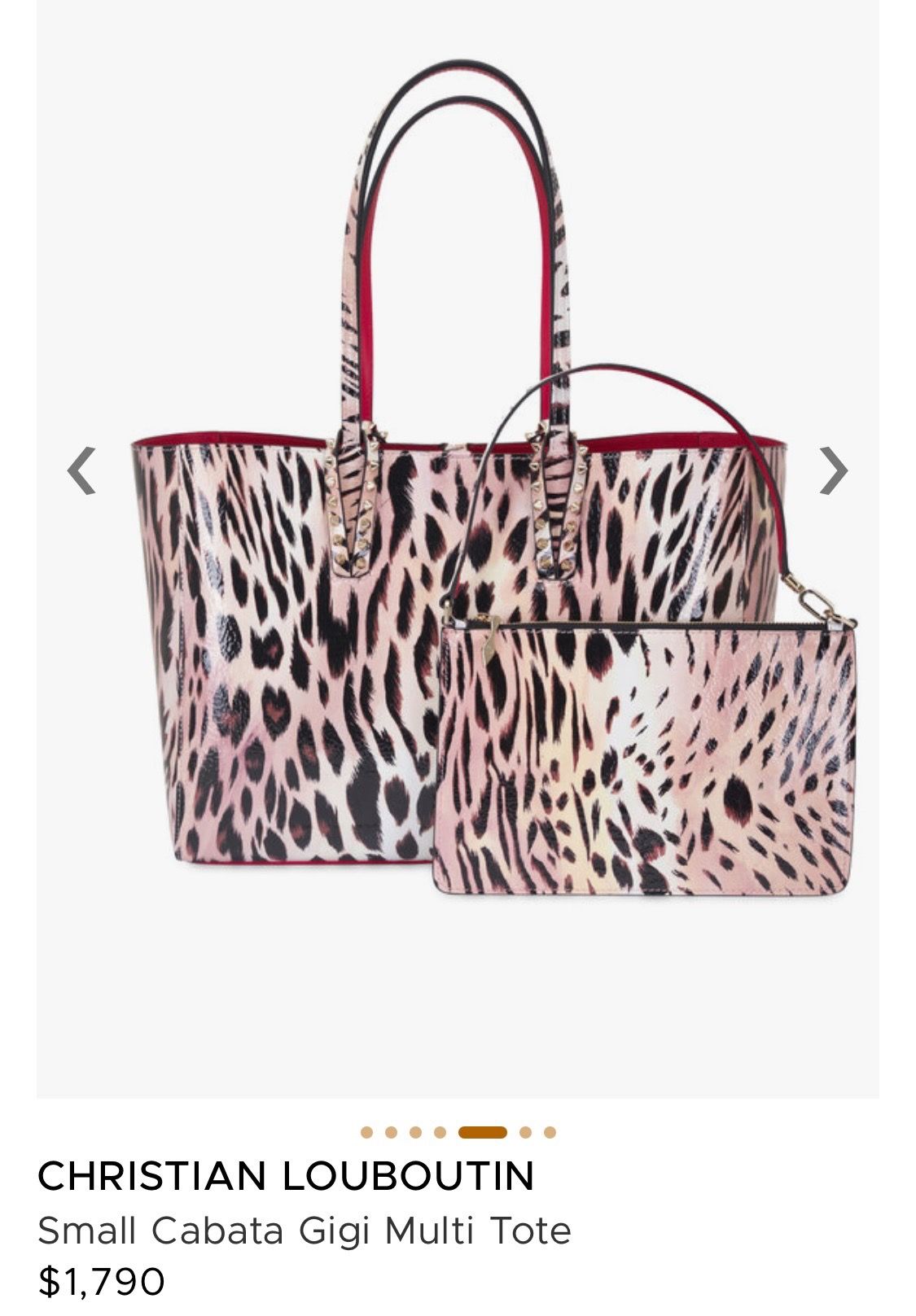 CHRISTIAN LOUBOUTIN CABATA GIGI LEOPARD LEATHER TOTE BAG SPIKES W/POUCH SET NEW