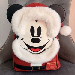 Disney Loungefly — LIMITED EDITION, NEW Santa Mickey Glitter Backpack & Wallet Set 